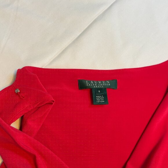 Ralph Lauren Red Faux-Wrap Medi Dress • Size 6 cl - Picture 2 of 4